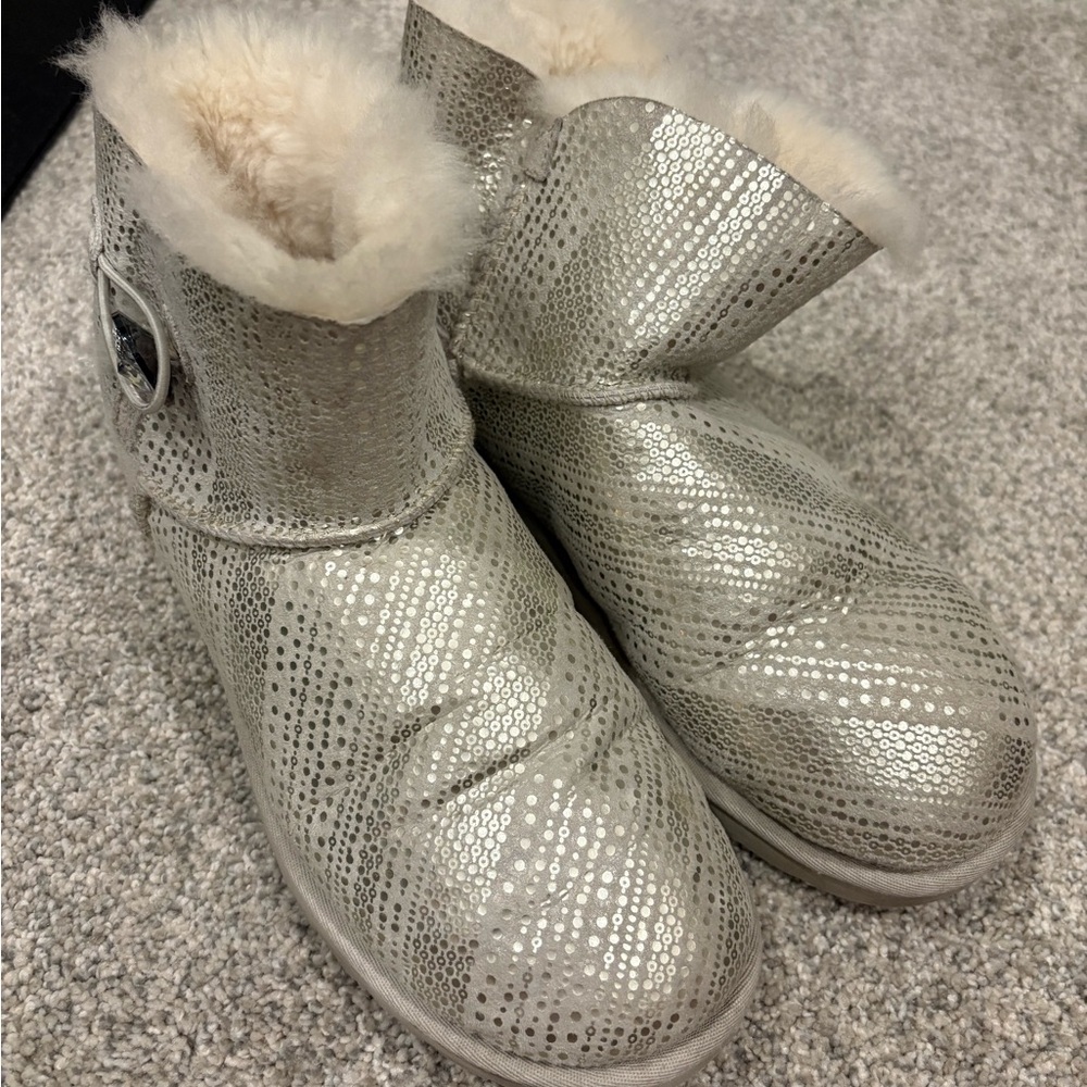 UGG Silver Sequin Shearling Short Boots